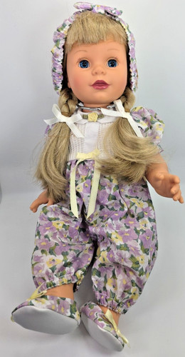 Vtg BSB Doll Blonde Blue Eyes Original Floral Purple Jumpsuit Headband & Shoes