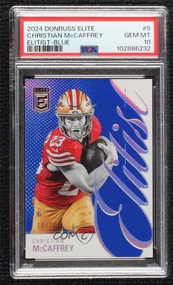 2024 Panini Donruss Elite Elitist Blue 10/10 Christian McCaffrey #5 04qn