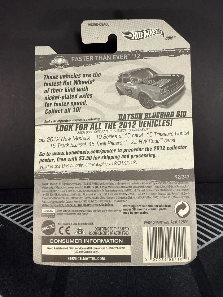 Hot Wheels Datsun Bluebird 510 2012 más rápido que nunca V21 Foto 3 de 3