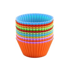 12 PCS Reusable Silicone Cupcake Baking Cups, Round  Multicolored Muffin Lin...