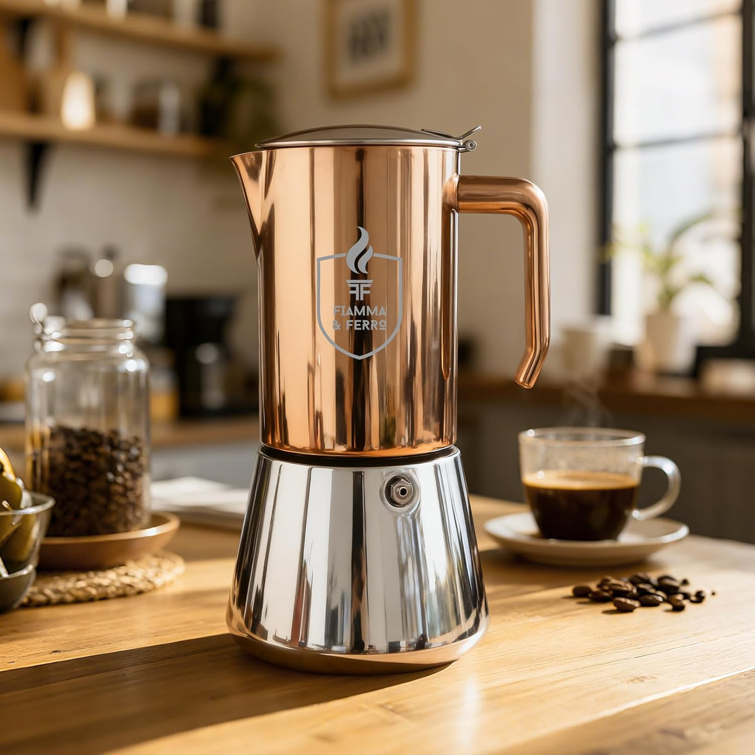 - 12-cup (20oz) Stainless Steel Moka Pot, Copper