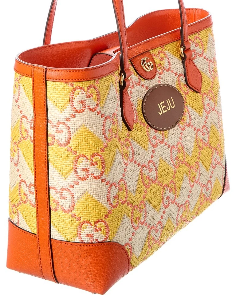 Bolso de mano para mujer Gucci Ophidia de paja y cuero naranja Foto 3 de 4