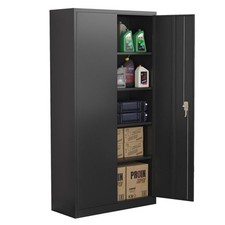 Pemberly Row Steel Metal Locking Storage Cabinet w/ 4 Adjustable Shelves - Black