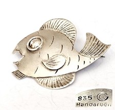 Vintage Brosche Fisch 835er Silber Handarbeit signiert Z622