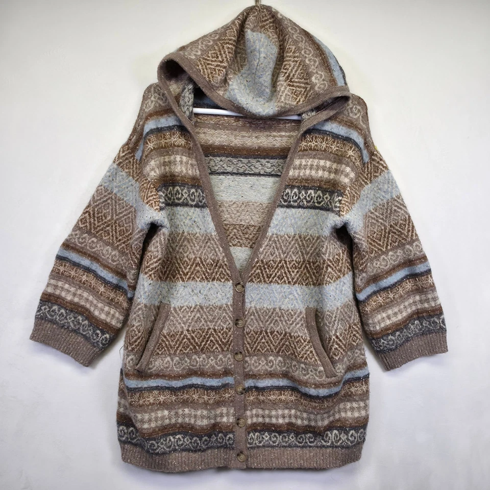 Cárdigan POL Mujer Talla M 2X Marrón Tribal Fair Isle Boho Gran Tamaño Cottagecore Foto 2 de 4