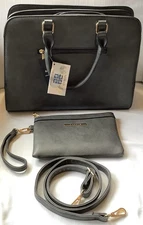 NWT Dasein Classic Shoulder Bag Purse, Charcoal, Matching Clutch w/Wristlet