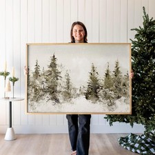 Winter Forest Poster Vintage Christmas Tree Wall Art Cozy Holiday Decor