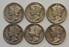 Mercury Dimes 1943 Denver Mint Lot of 6 Silver Circulated 10C Coins