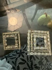 VTG LOT - TWO SQUARE WHITE RHINESTONE BROOCHES-COSTUME JEWELRY