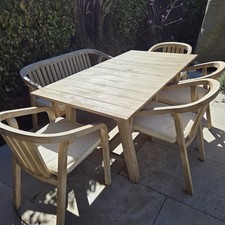 Laura James Shiro 6 Seater Acacia Wood Garden Dining Table Chairs Bench