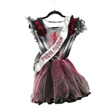 Girls XL 12-14 Years Zombie Prom Queen Costume With Sash Halloween Dress