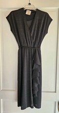 Vintage 70's Sexy Little Black Dress Silver Threads Sz S W/ Ruffle