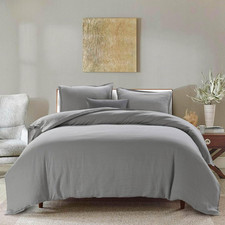 King Size Linen Duvet Cover Set - 100 French Linen, Grey, 3 Pieces