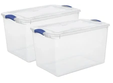66 Qt. Clear Plastic Sterilite Latch Storage Box, Blue Latches with Clear Lid