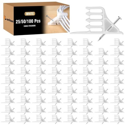 100Pcs Cable Stackers Electrical, Cable Staples Insulated Staple Sort Out(White)