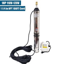 1HP 4" Deep Well Submersible Pump 35GPM 266FT Hmax 100ft Cord 1 1/4'' NPT 110V