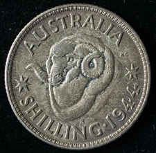 1944-S Australia Silver Shilling, World War 2, King George VI, Merino Sheep
