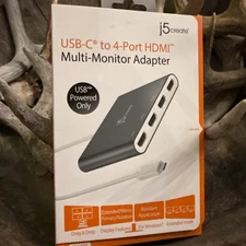 USB-C to 4 Port HDMI Adapter Hub- Multi Monitor Splitter - Support 4 1080p