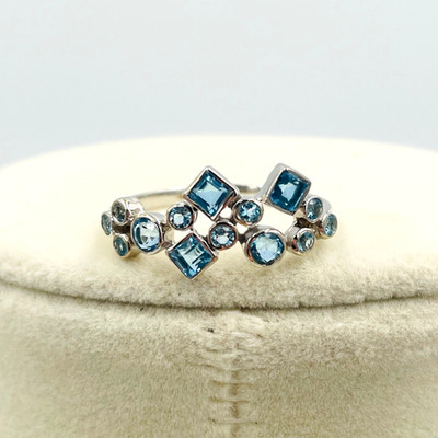 Sajen Silver Celestial Swiss Blue Mystic Quartz and Blue Topaz Ring Boho Chic