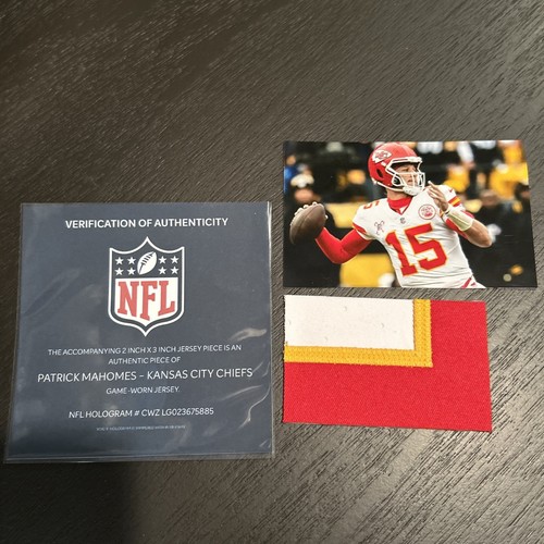 Mahomes Game Used KC Chiefs patch !  Rare !  Piece of #.  NFL hologram cert #