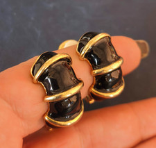 orecchini vintage americani anni 70 a clip  in smalto nero -  vtg earrings