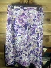 Alfred Dunner Purple/White Floral A-Line Knee Skirt Pull-On Elastic Waist 12