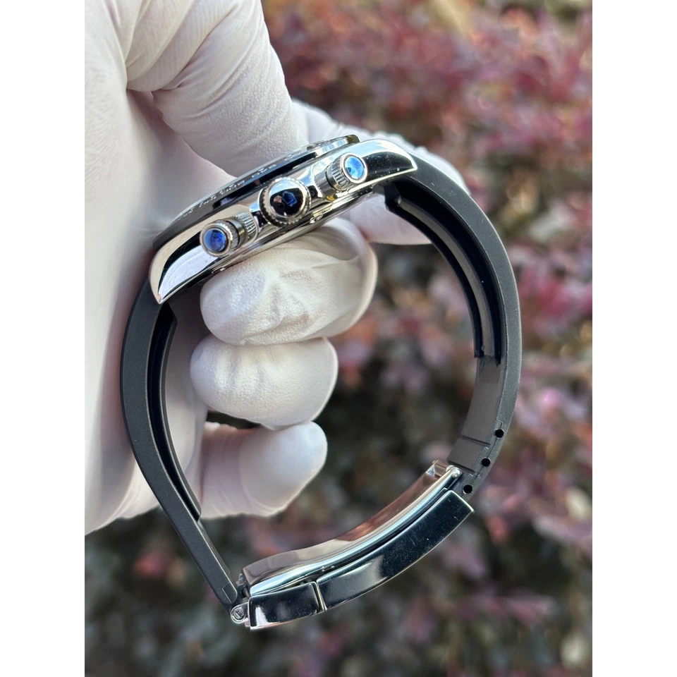 Seiko VK63 Chronograph Mod 40mm Panda White Dial Tachymeter Rubber Strap UNWORN - Image 3 of 4