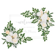 2pcs Champagne  White Deluxe Welcome Sign Artificial Flowers Wedding Backdro...