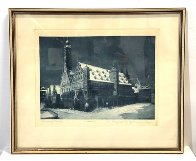 Vintage Ernst Geissendorfer Etched Print German Rothaus Rothenburg Tauber Signed