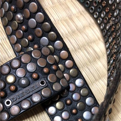小物 vintage diesel studs belt Diesel Men Vintage Studs Belt 90cm Genuine Leather Black