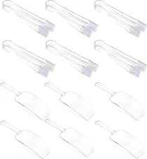12Pcs Clear Plastic Ice Scoops Tongs Set, Small Tongs for Serving Food, Mini Can