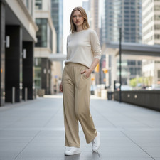 Reiss Pull On Odin Wide Leg Pants Womens 10 Camel Career Scandi Comfortable Work