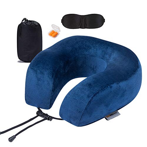 Memory Foam Travel Pillow for Airplanes in Navy Blue Stops Head Bobbing Memory Foam Travel Pillow for Airplanes in Navy Blue Stops Head Bobbing