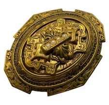 Antique 30’s Victorian Revival Collar Brooch Pin Ornate Faux Pearls 