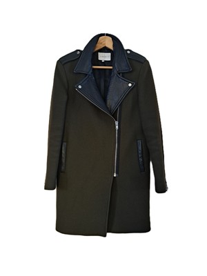Sandro Coat Wool- Leather Khaki Size 38FR Excellent