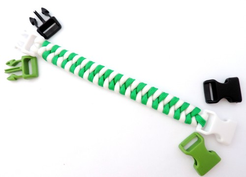 Emerald Green and White Stripes Paracord Bracelet with Buckle Choices - Picture 4 of 6