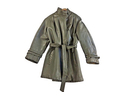 Vintage Creazioni In Pelle Leather Jacket Womans Size 46 Green Belt Rocker Retro