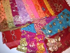 10 Pack 10" x10"  Vintage Dupatta Beaded,Fabrics,Embroidered Beaded swatches