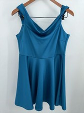 Boohoo Of The Shoulder Skater Dress Teal Size 12 Flowy Sleeveless Solid T62