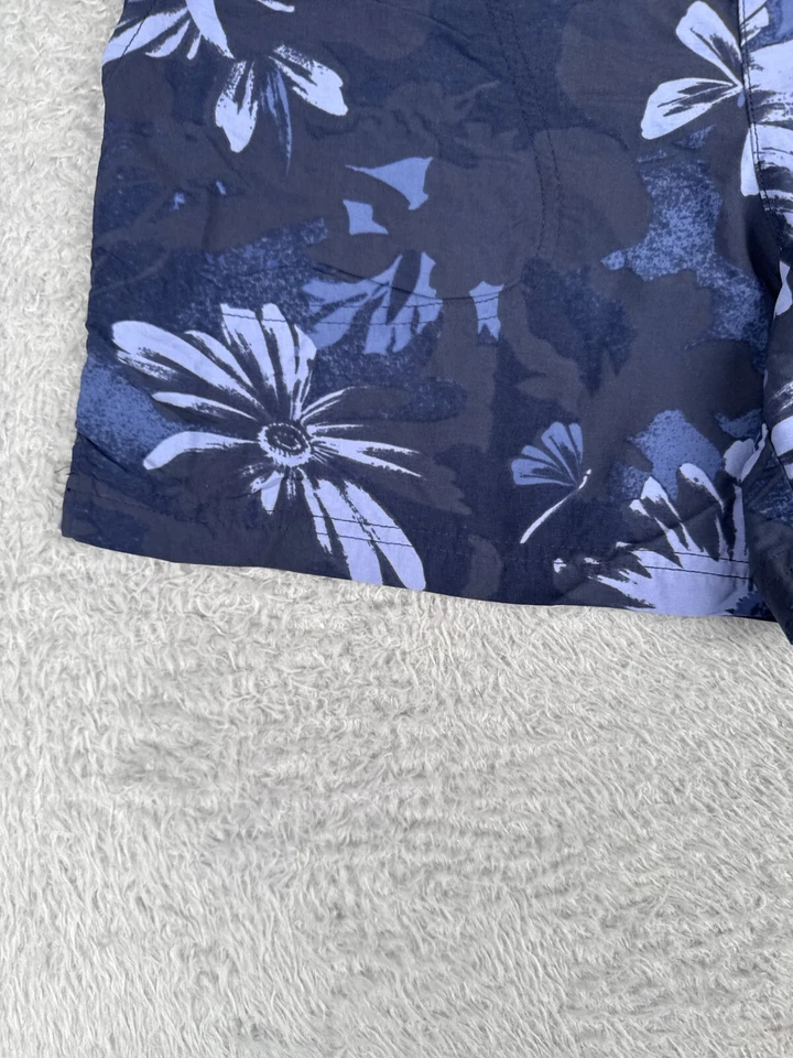 Pantalones Cortos Columbia Hombres Pequeños Azul Floral Hawaiano 100% Nylon Natación Gimnasio Correr 30x5 Foto 3 de 4