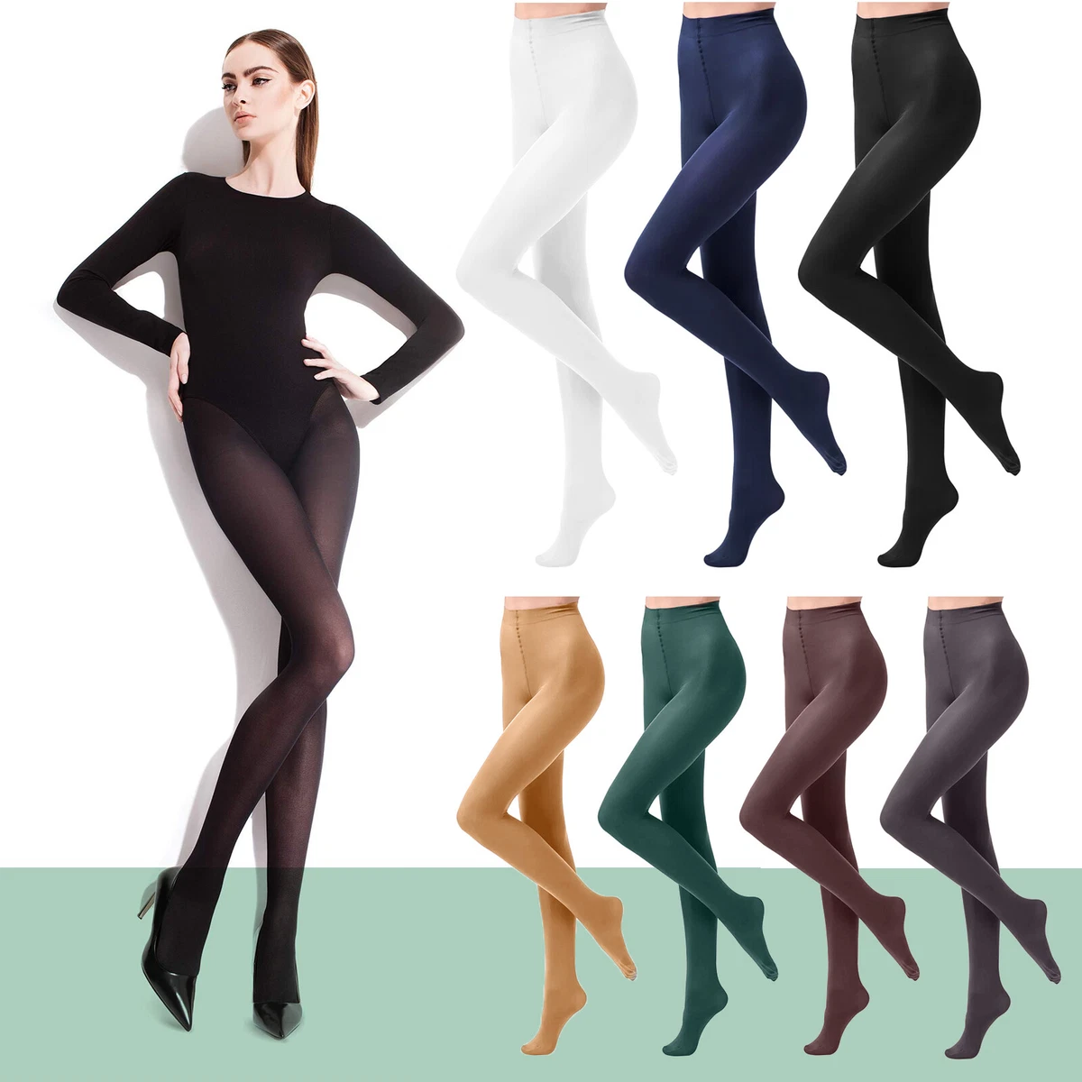 Ladies 70 Denier Plain Tights Elastic High Waist Footed S, M, L