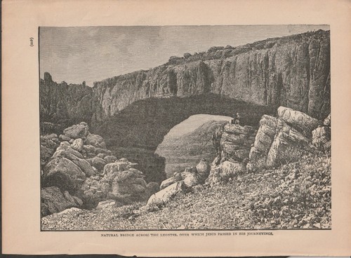 VINTAGE RELIGIOUS ILLUSTRATION NATURAL BRIDGE ACROSS THE LEONTES