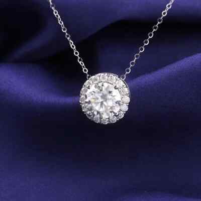 2 CT Round Cut White LabCreated Diamond Solitaire Pendant 14K White Gold Plated