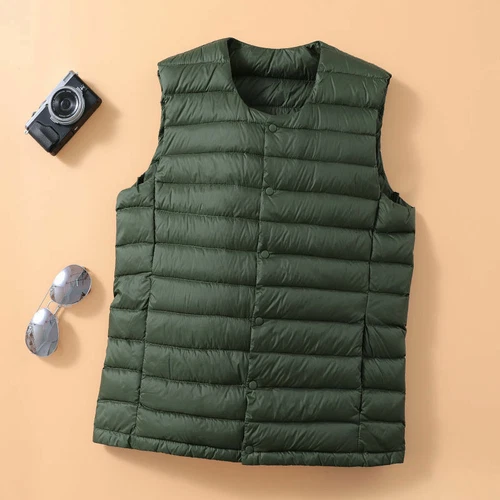 Men's Collarless Down Vest V-neck Light Down New Jacket Warm Jacket M-3XL - Picture 17 of 18