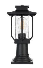 Outdoor Pole Light Fixture Crackle Glass Exterior Porch Walkway Patio Lantern
