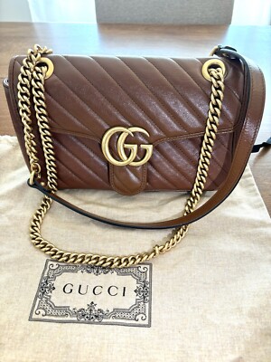 GUCCI GG MARMONT SMALL SHOULDER BAG LAMBSKIN LEATHER BROWN