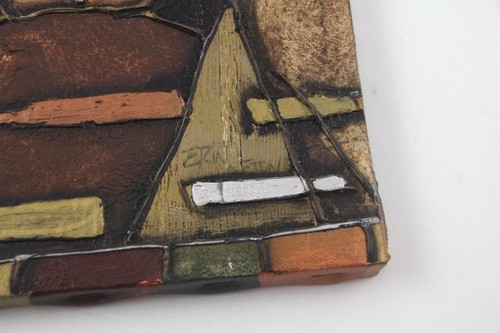 Original '01 signiert Erin Lofton Mischtechnik 8 x 8 Leinwandbild - "Maske & Sonne" - Bild 4 von 9
