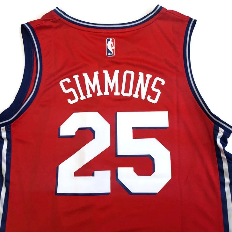 Camiseta masculina Fanatics tamanho pequeno NBA Philadelphia 76ers Ben Simmons #25 vermelha - Imagem 4 de 4