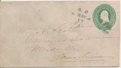 #ad #ad Troy Pennsylvania Rimless Fancy cancel on 3c Washington Postal envelope Scarce $29.98