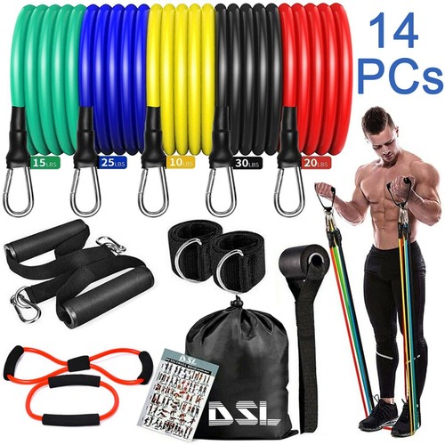 14-piece resistance bands set (tubes, handles, door anchor)